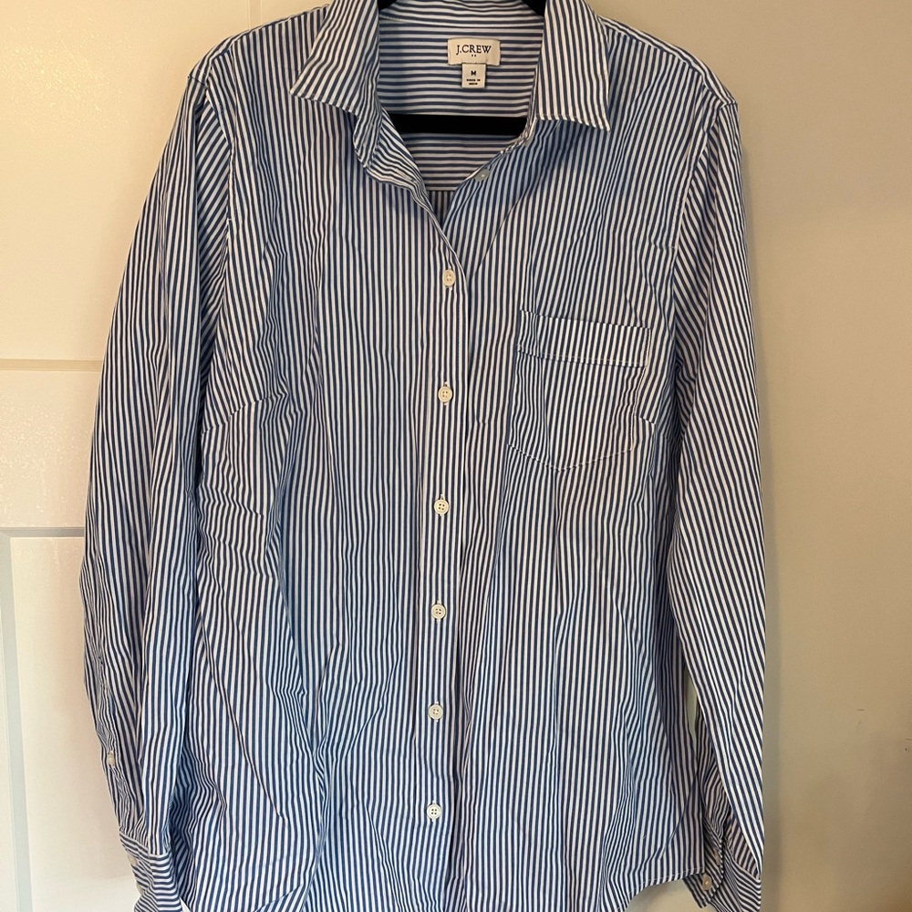 J.Crew Light Blue and White Pin Striped Top